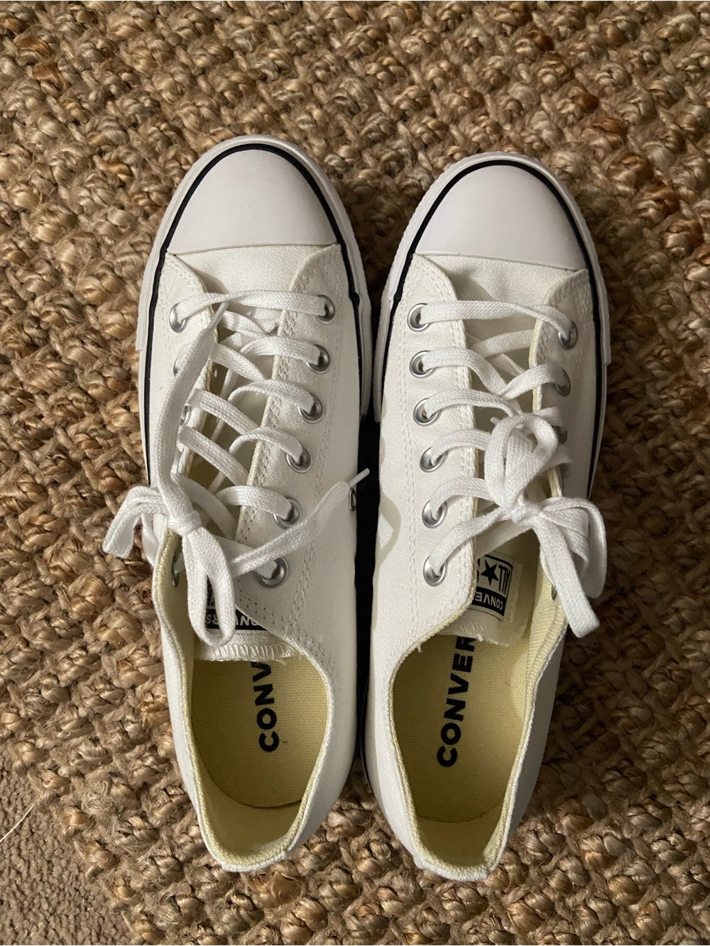 Converse PlatformLow Top Canvas Sneakers in White with Black Trim